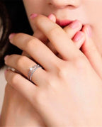 Anel de Prata 925 Feminino com Dupla Camada de Zircônia e Flor Luxo Ajustável