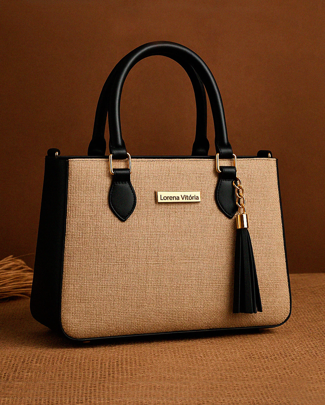 Bolsa Feminina Lorena Vitória Estilo Palha Chic Com Alça De Mão E Transversal