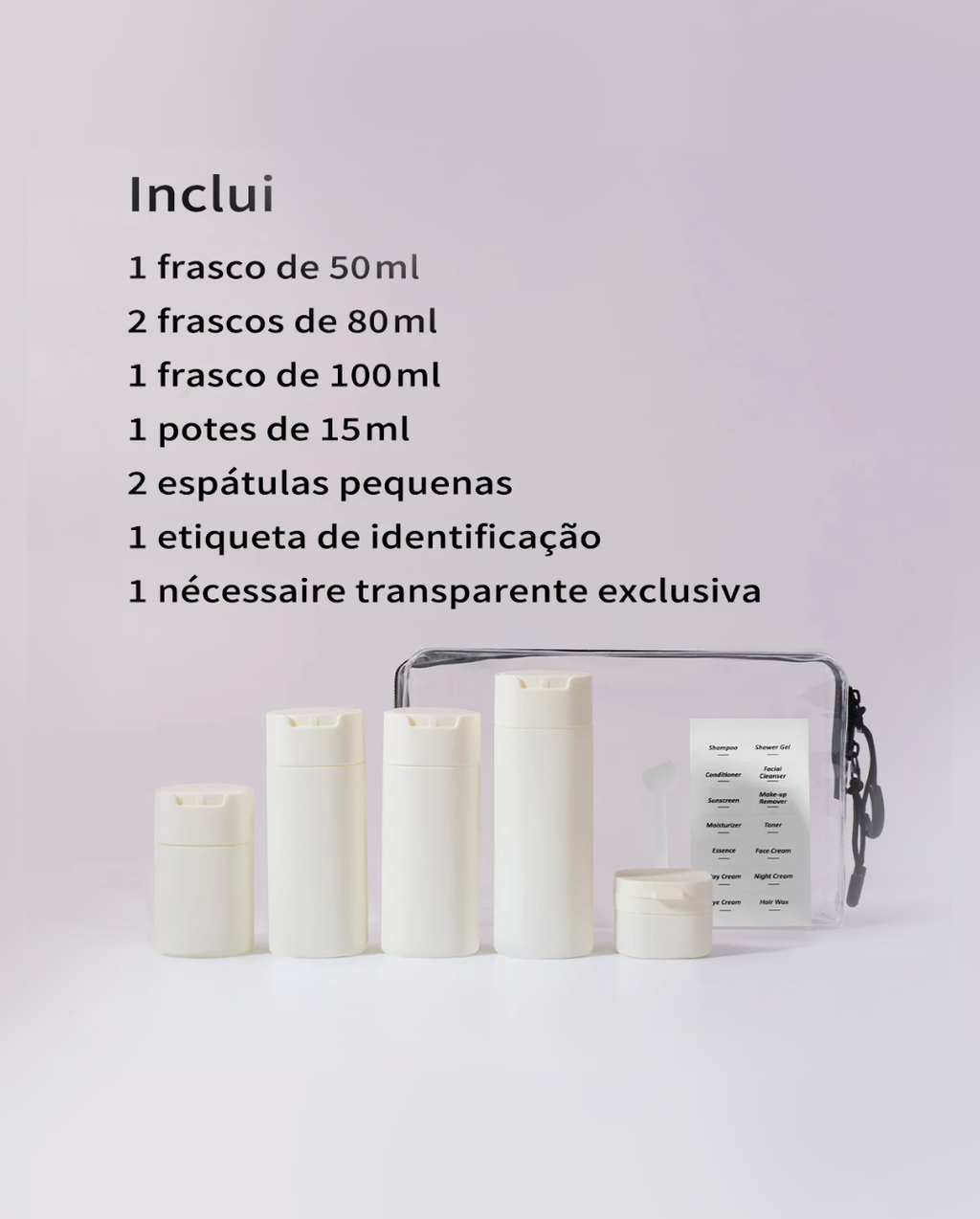 Kit 5 Frascos De Viagem PE Alta Qualidade Cosméticos Skincare Shampoo Sabonete Líquido