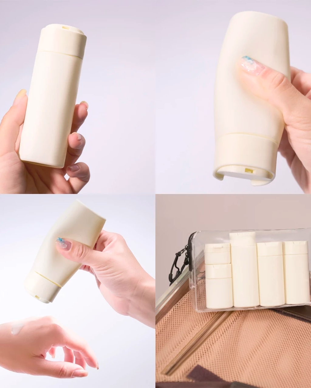 Kit 5 Frascos De Viagem PE Alta Qualidade Cosméticos Skincare Shampoo Sabonete Líquido