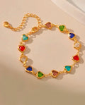 Pulseira Feminina Coração Colorido Folheado A Ouro E Prata