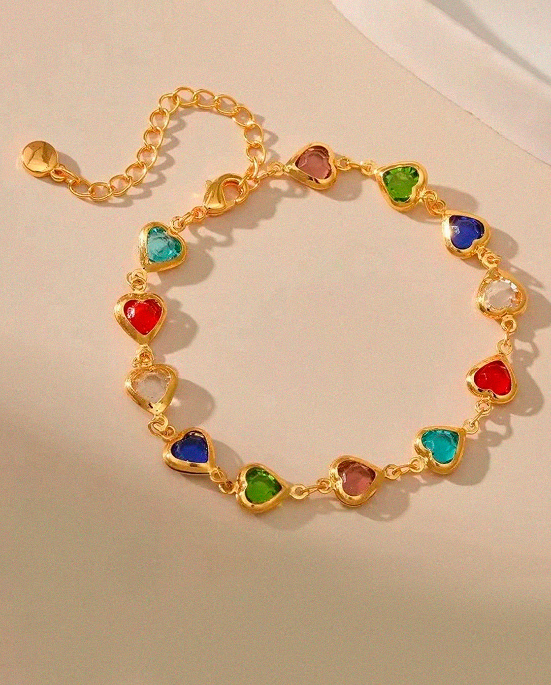 Pulseira Feminina Coração Colorido Folheado A Ouro E Prata