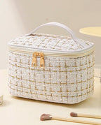 Bolsa Necessaire Tweed Feminina Com Zíper E Alça em Courinho