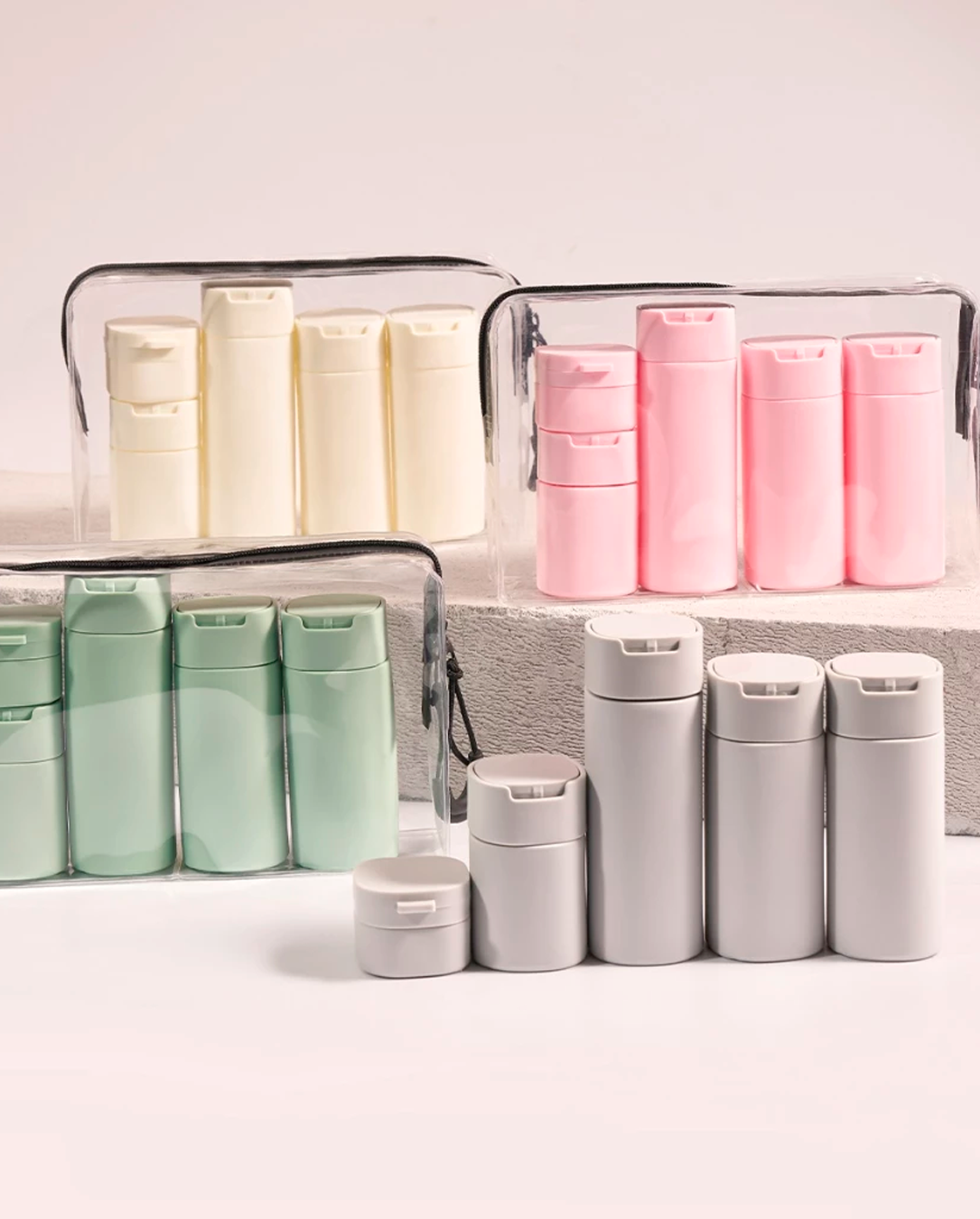 Kit 5 Frascos De Viagem PE Alta Qualidade Cosméticos Skincare Shampoo Sabonete Líquido