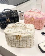 Bolsa Necessaire Tweed Feminina Com Zíper E Alça em Courinho