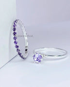 Kit 2 Anéis Banhados – Solitário e Aparador com Strass Lilás