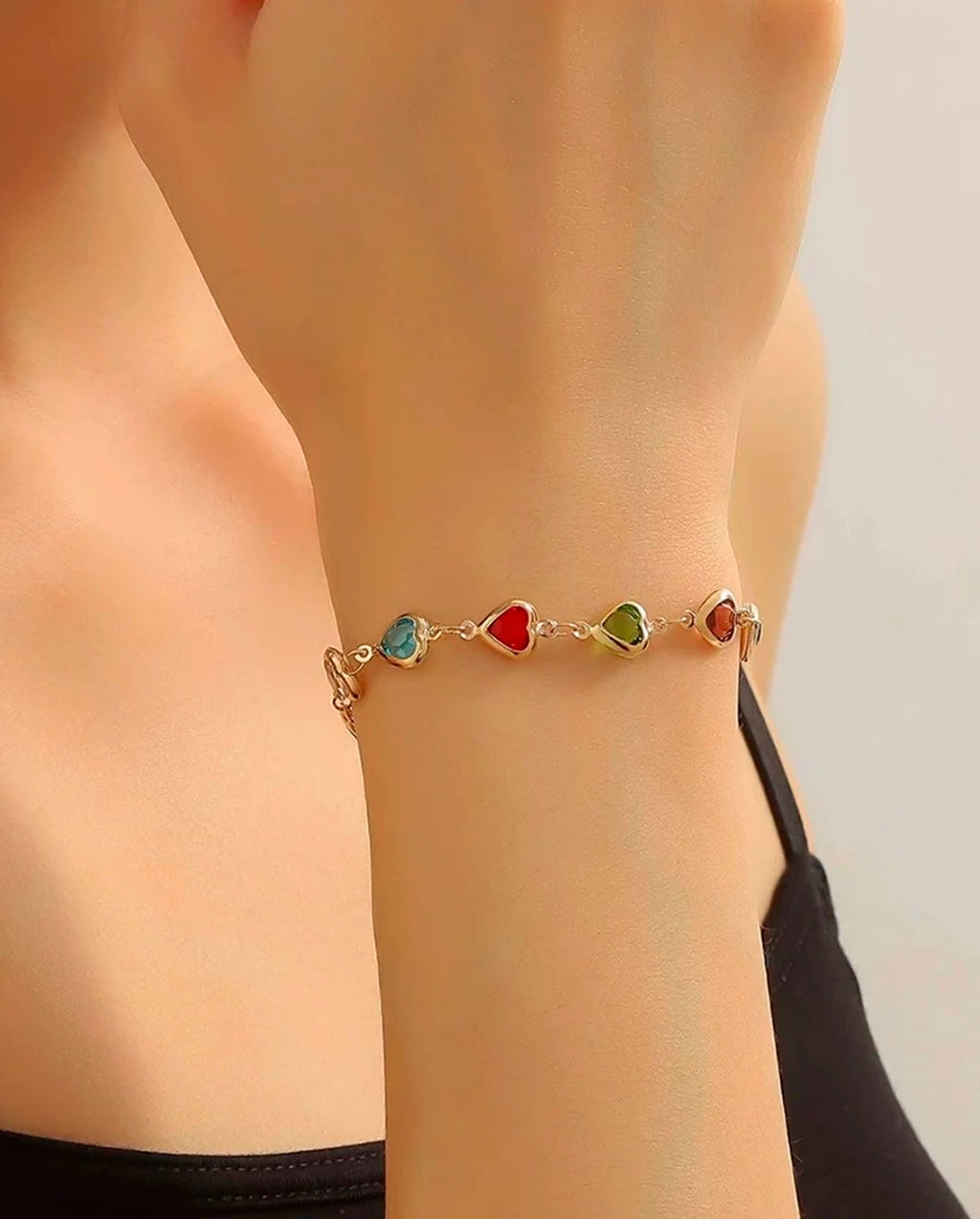Pulseira Feminina Coração Colorido Folheado A Ouro E Prata