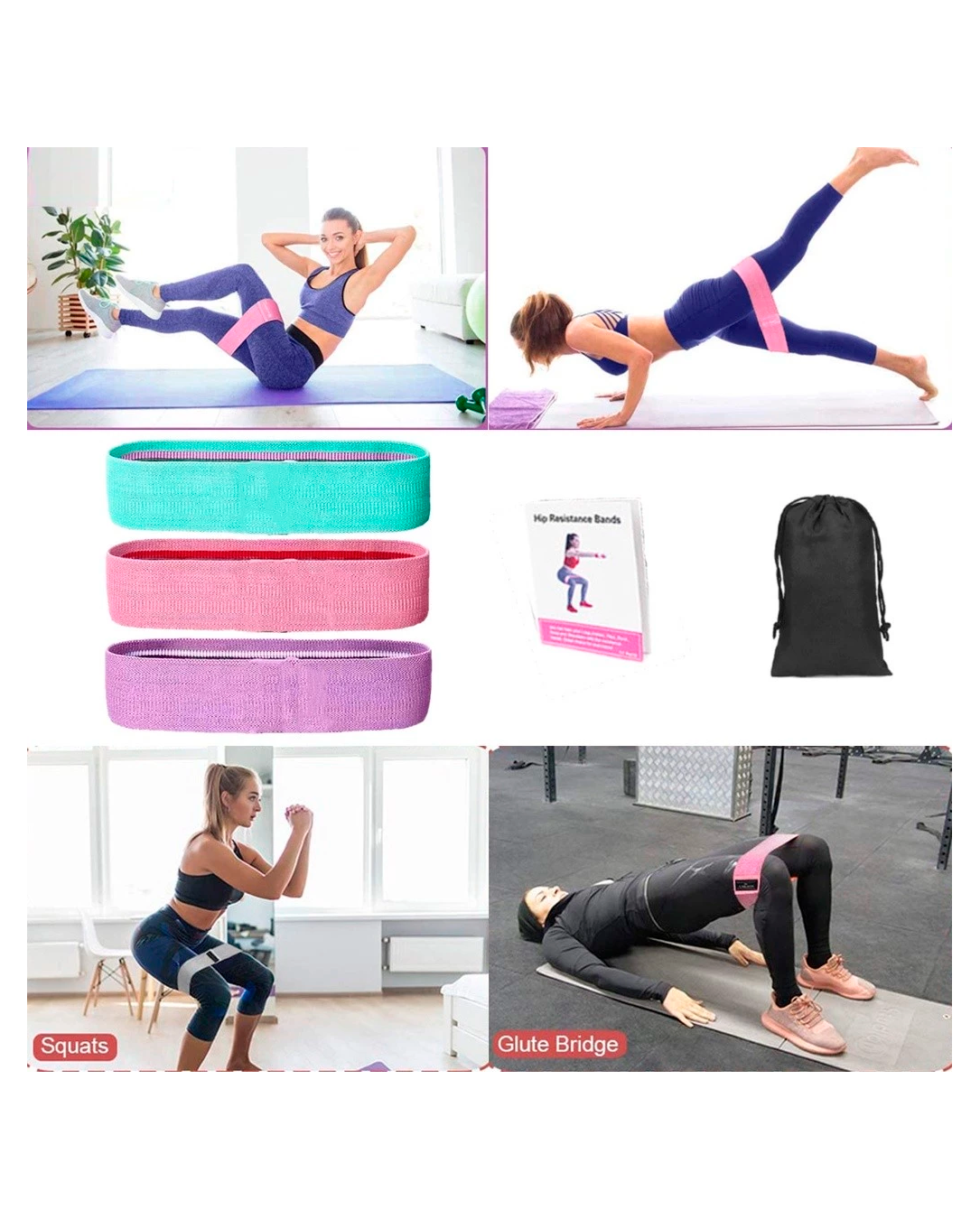 Kit 3 Faixas Elásticas Hip Resistance Bands Glúteos Pernas Para Malhar em Casa Com Conforto