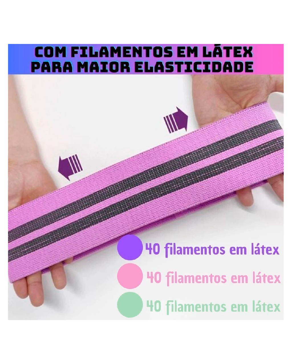 Kit 3 Faixas Elásticas Hip Resistance Bands Glúteos Pernas Para Malhar em Casa Com Conforto