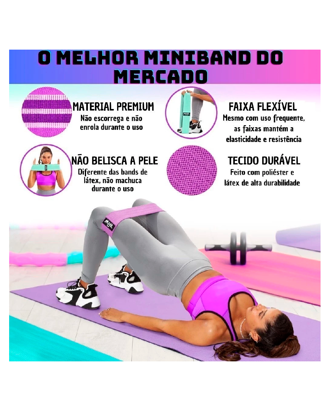Kit 3 Faixas Elásticas Hip Resistance Bands Glúteos Pernas Para Malhar em Casa Com Conforto