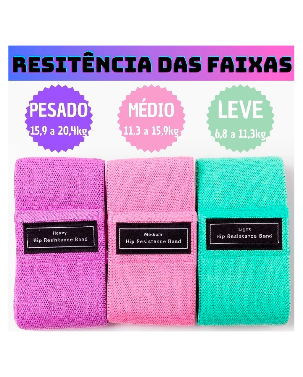 Kit 3 Faixas Elásticas Hip Resistance Bands Glúteos Pernas Para Malhar em Casa Com Conforto