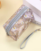 Kit 1 a 3 Unidades Bolsa Necessaire De Flores Transparente Com Alça Compacta
