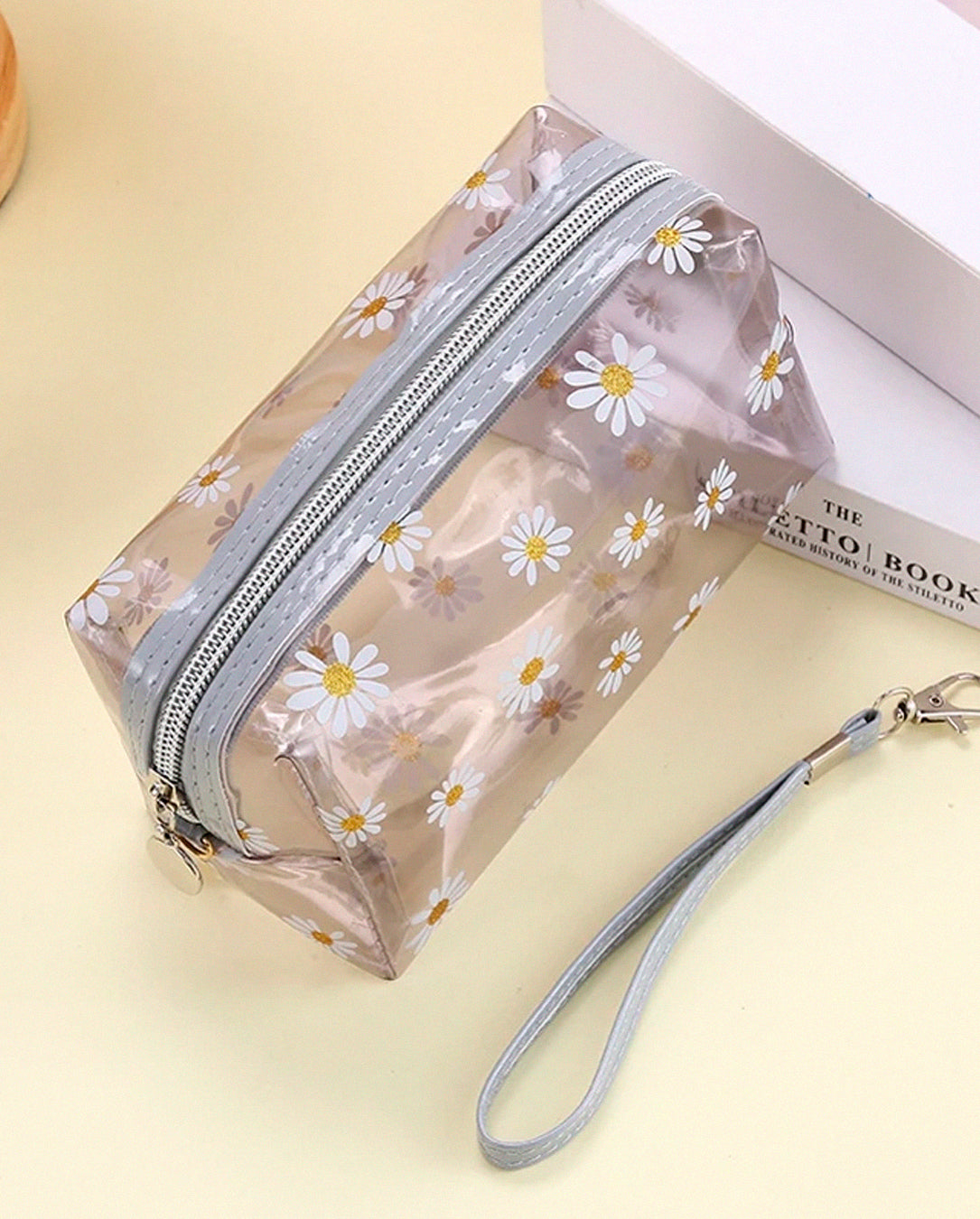 Kit 1 a 3 Unidades Bolsa Necessaire De Flores Transparente Com Alça Compacta
