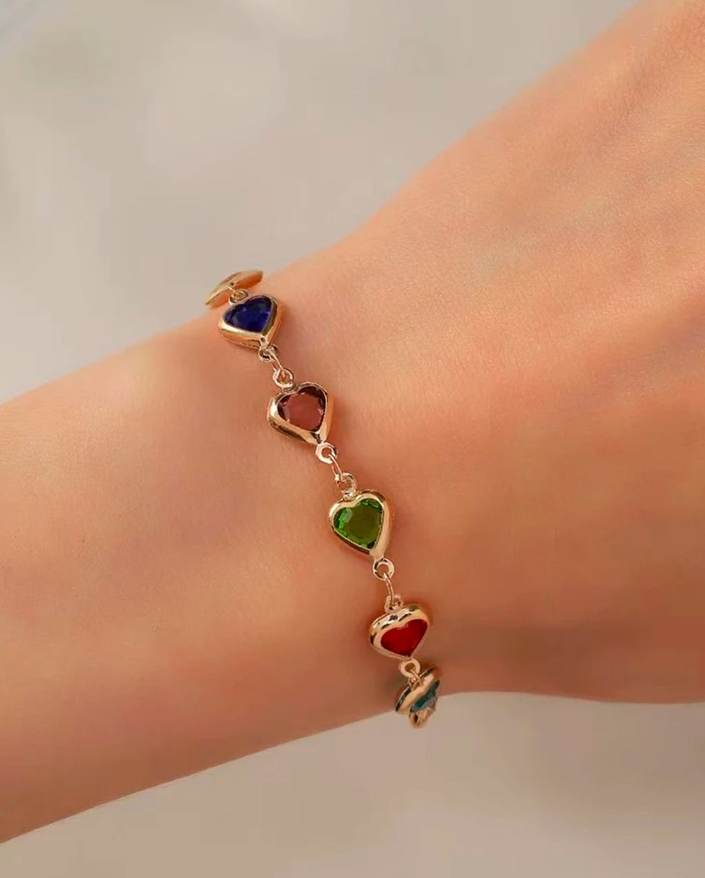 Pulseira Feminina Coração Colorido Folheado A Ouro E Prata