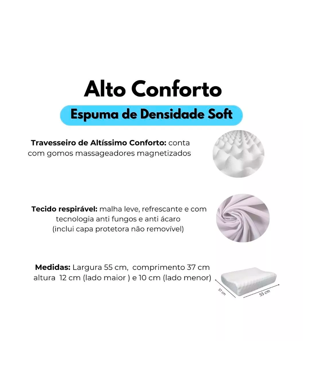 Travesseiro Cervical Ortopédico Magnético Com Infravermelho Terapêutico Pillow Anatômico Anti Ronco