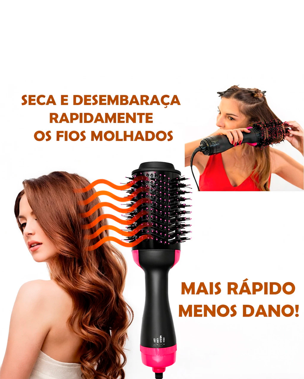 Escova Secadora 3 em 1 Profissional | 1000W | Alisa Seca Modela com Íons Antifrizz | 110V