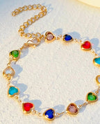 Pulseira Feminina Coração Colorido Folheado A Ouro E Prata