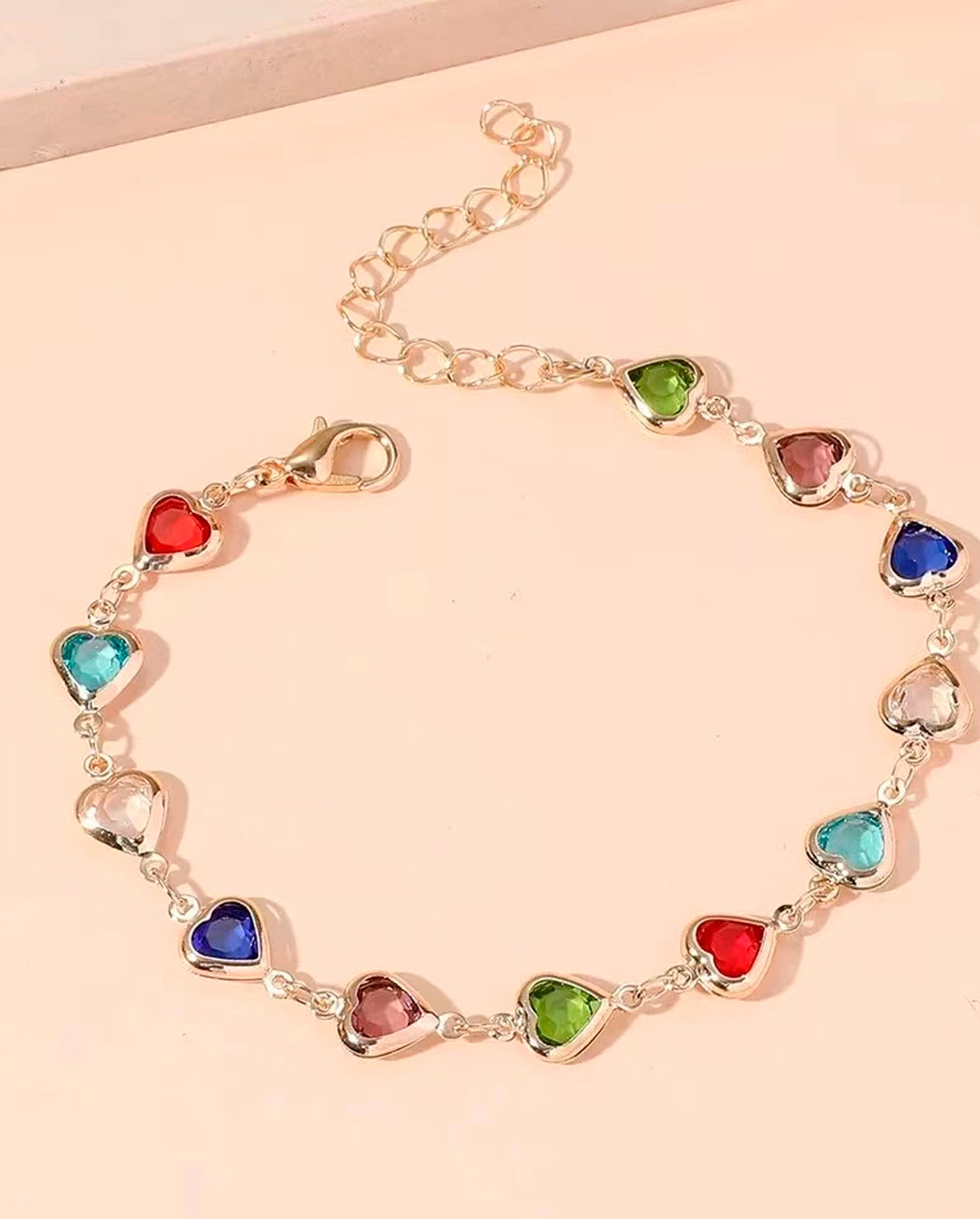 Pulseira Feminina Coração Colorido Folheado A Ouro E Prata