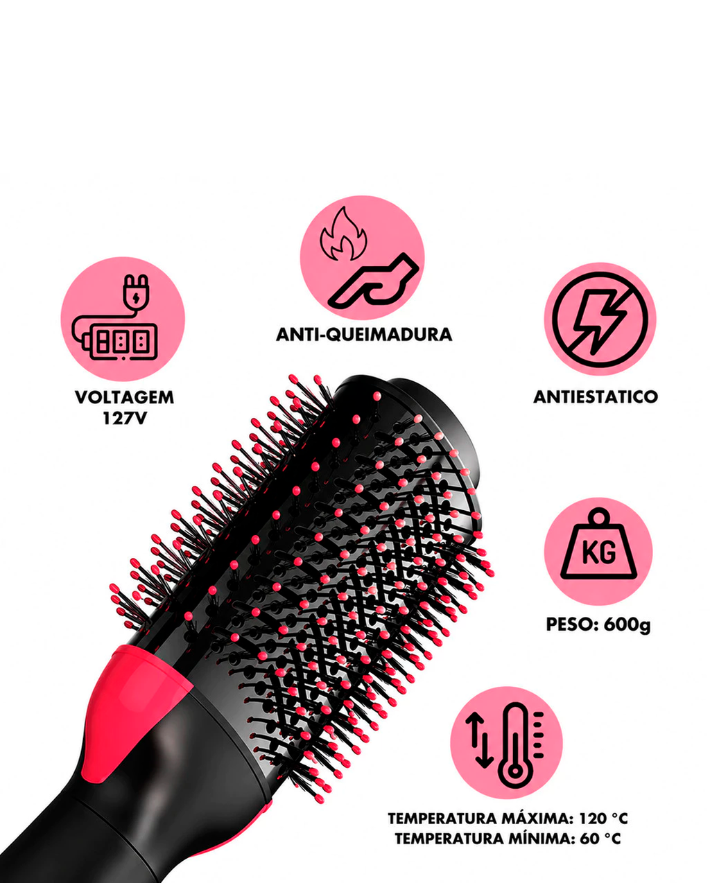 Escova Secadora 3 em 1 Profissional | 1000W | Alisa Seca Modela com Íons Antifrizz | 110V