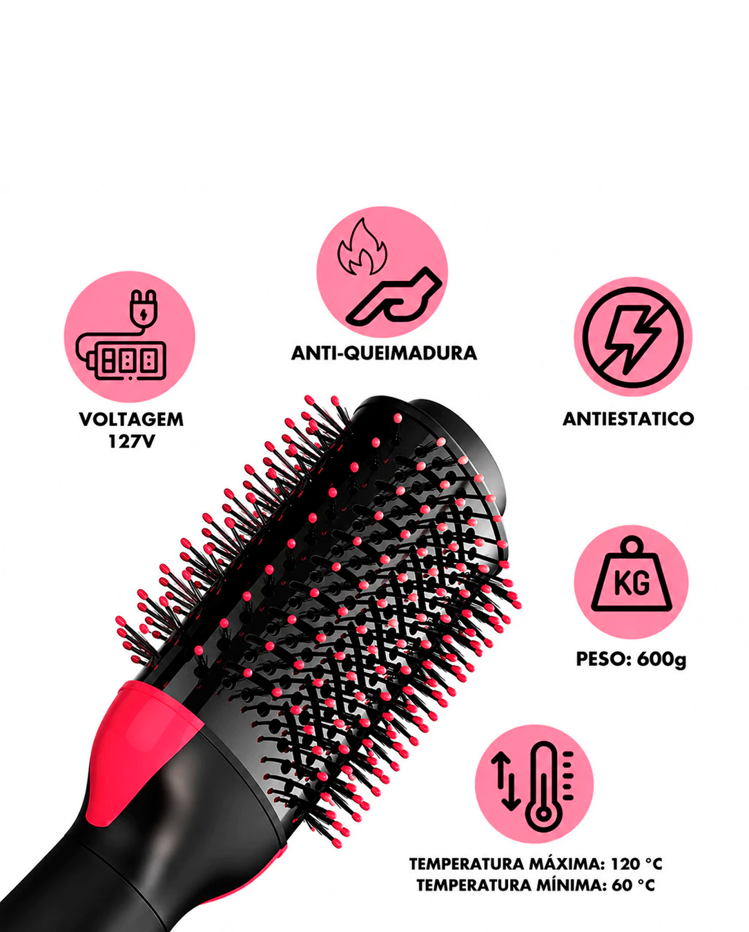 Escova Secadora 3 em 1 Profissional | 1000W | Alisa Seca Modela com Íons Antifrizz | 110V