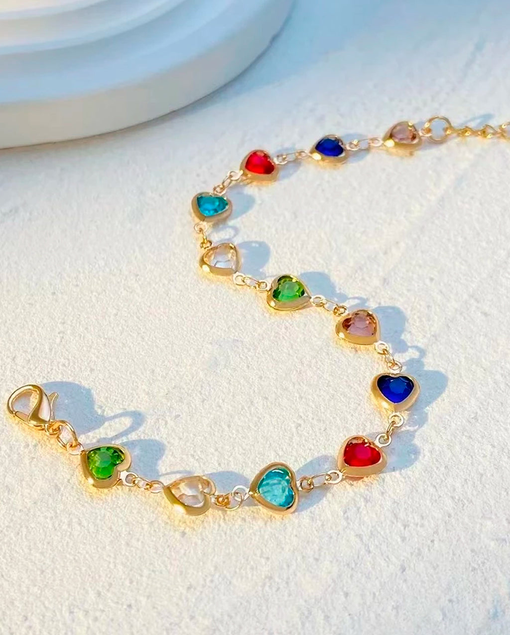 Pulseira Feminina Coração Colorido Folheado A Ouro E Prata