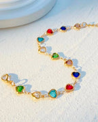 Pulseira Feminina Coração Colorido Folheado A Ouro E Prata