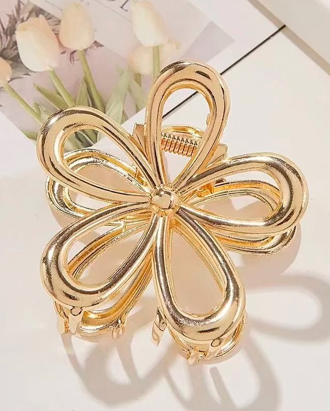 Kit Presilha De Cabelo Desing Em Flor De Metal Com Textura Feminino
