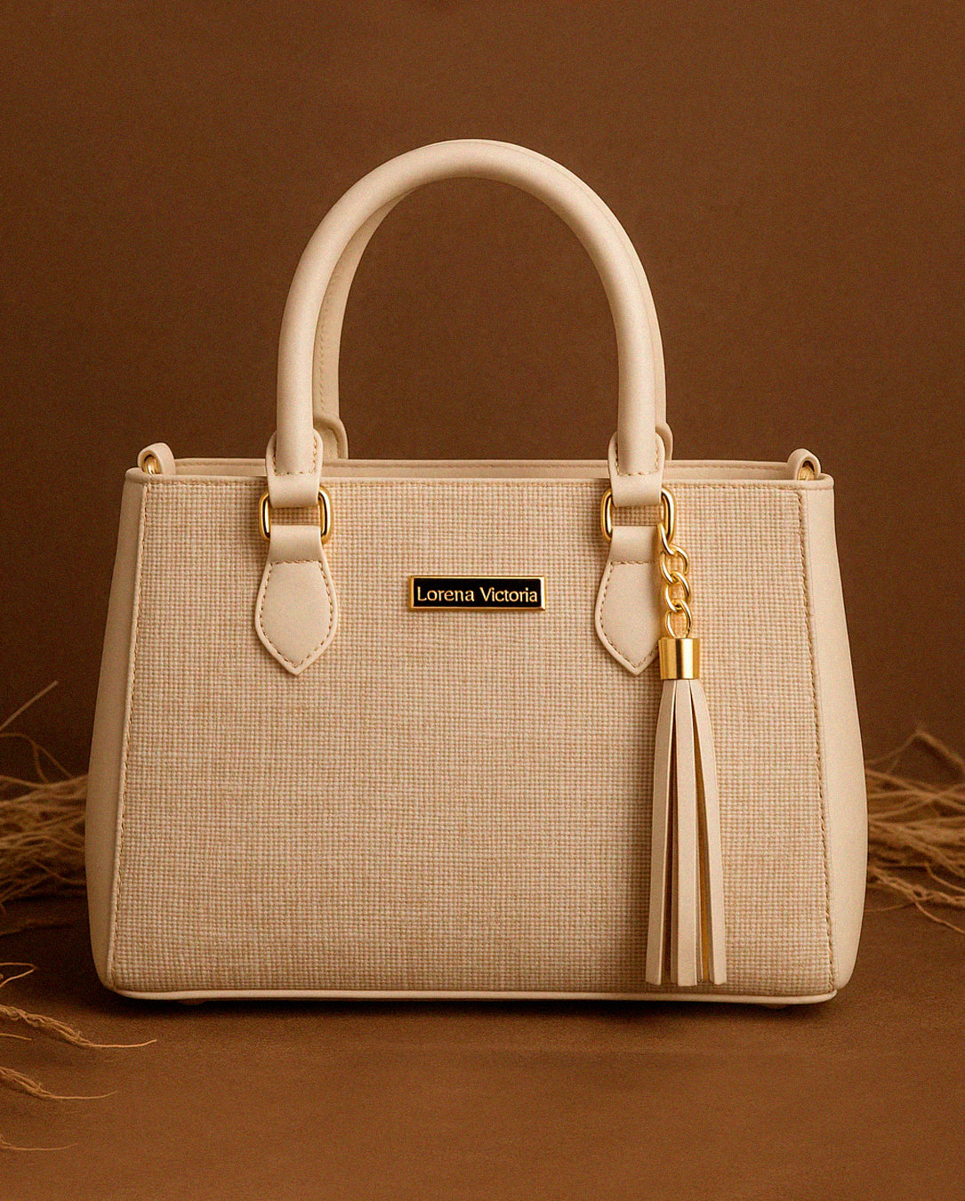 Bolsa Feminina Lorena Vitória Estilo Palha Chic Com Alça De Mão E Transversal