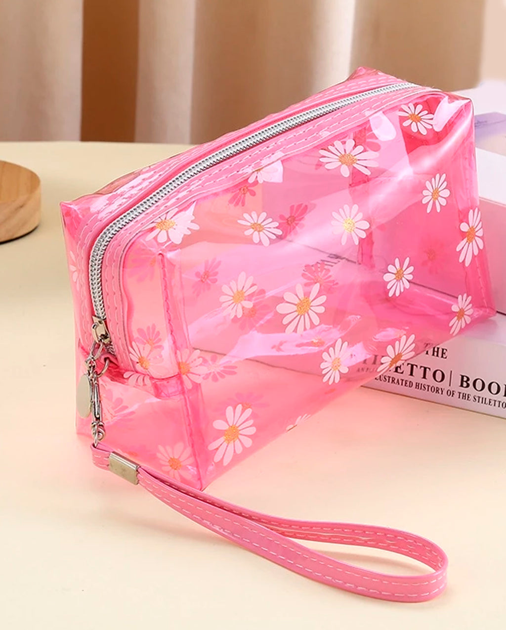 Kit 1 a 3 Unidades Bolsa Necessaire De Flores Transparente Com Alça Compacta