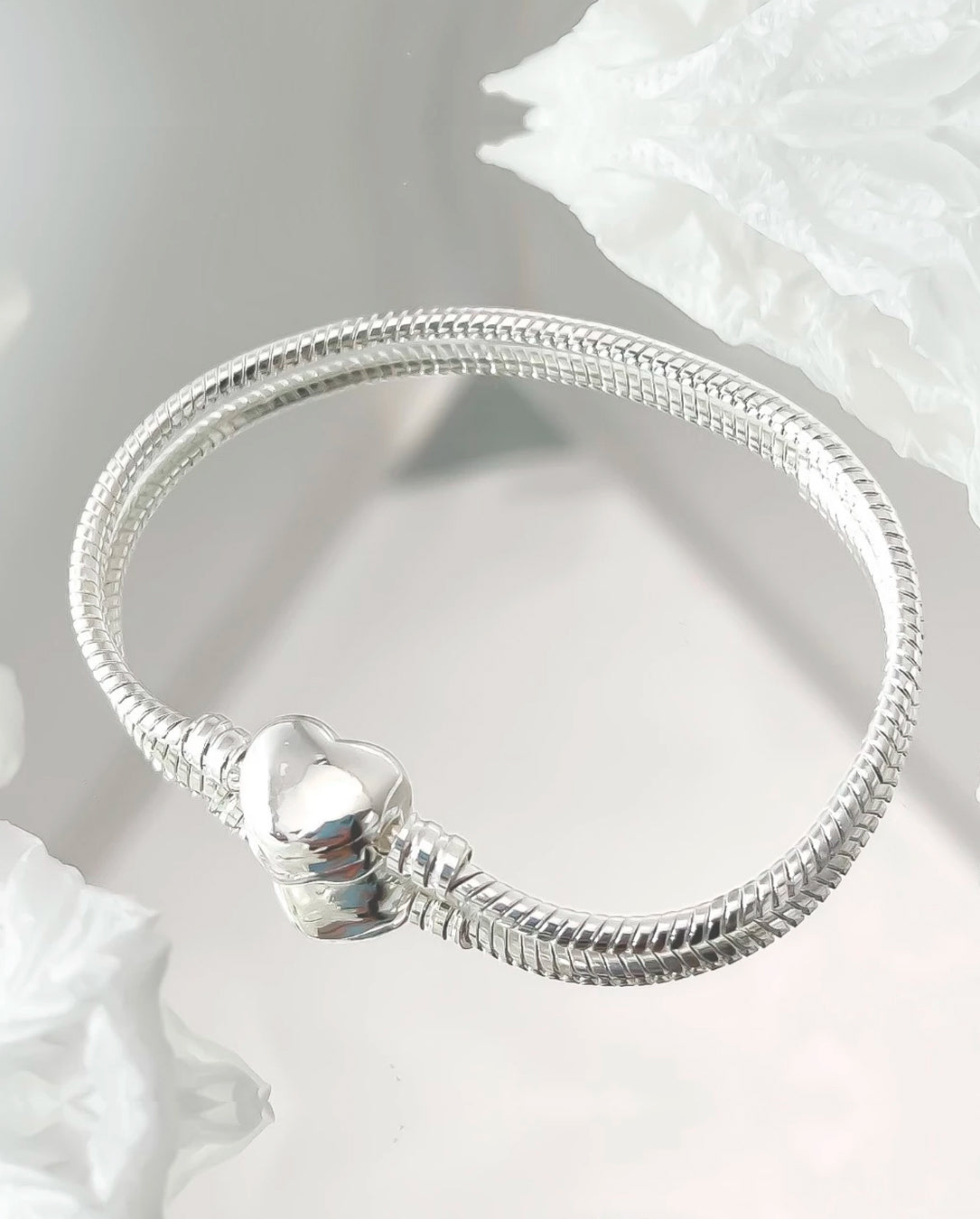 Pulseira Feminina Para Berloques Coração De Prata 925