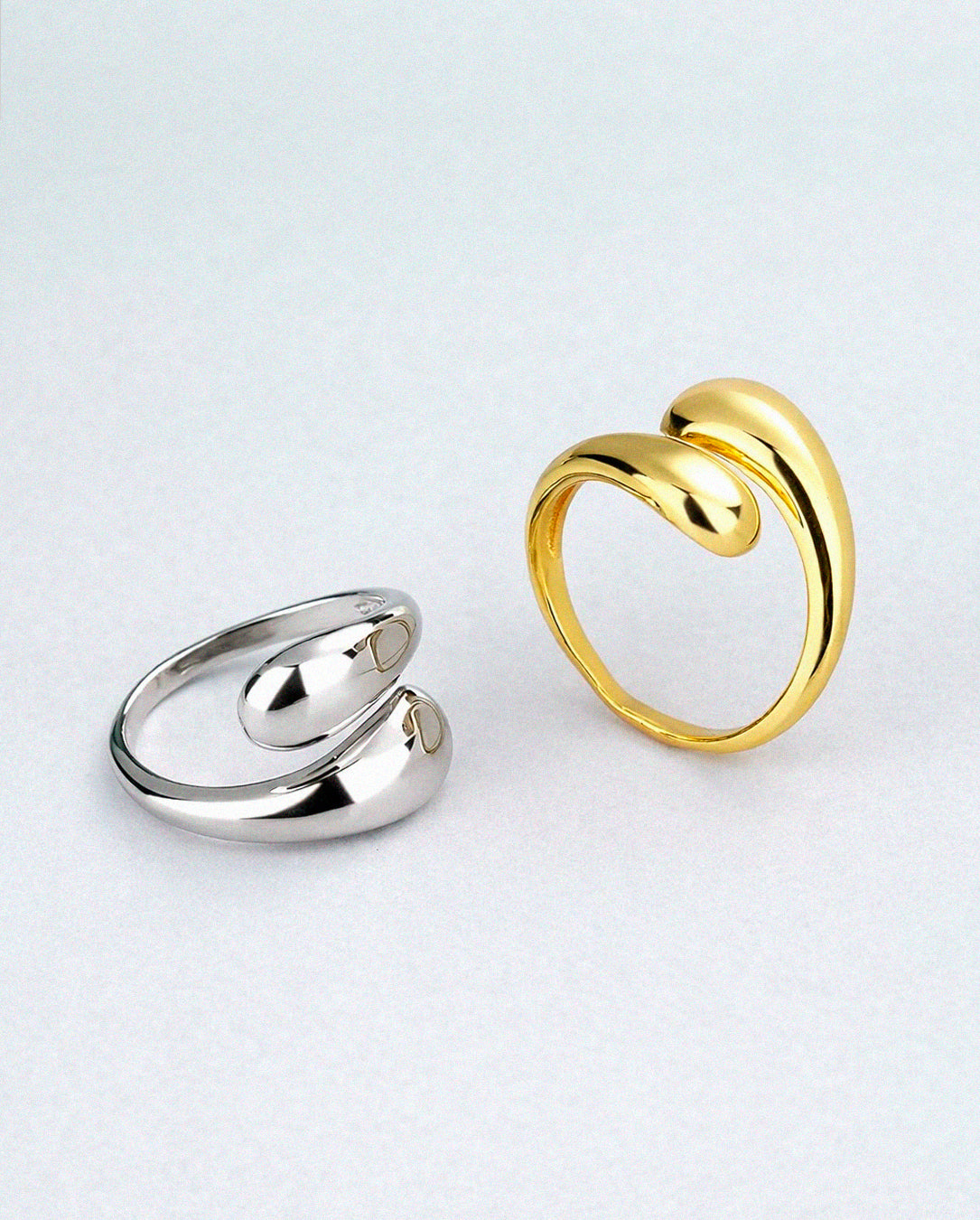 Anel Feminino Ajustável 2 Gotas Lisas – Semijoia Banhada a Ouro 18K ou Prata