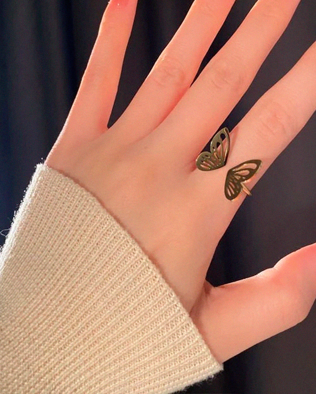 Anel Feminino Borboleta Ajustável em Aço Titânio