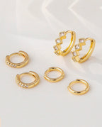 Kit 3 Pares de Brincos Argola Tripla com Zircônia Prata 925 ou Ouro 18K