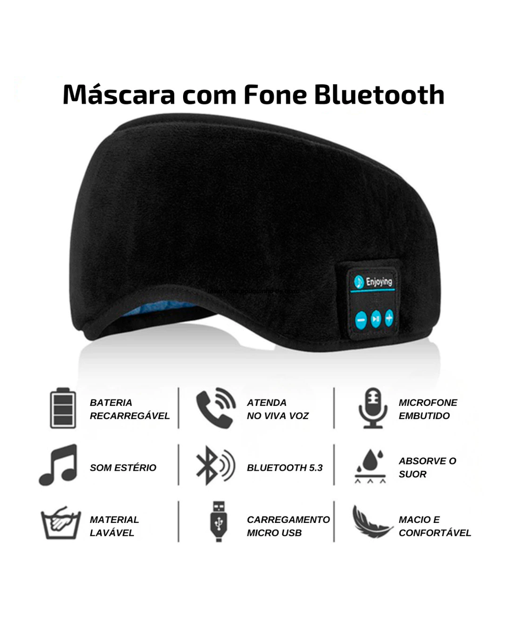 Tapa Olhos Máscara De Dormir Com Fone De Ouvido Bluetooth Confortável