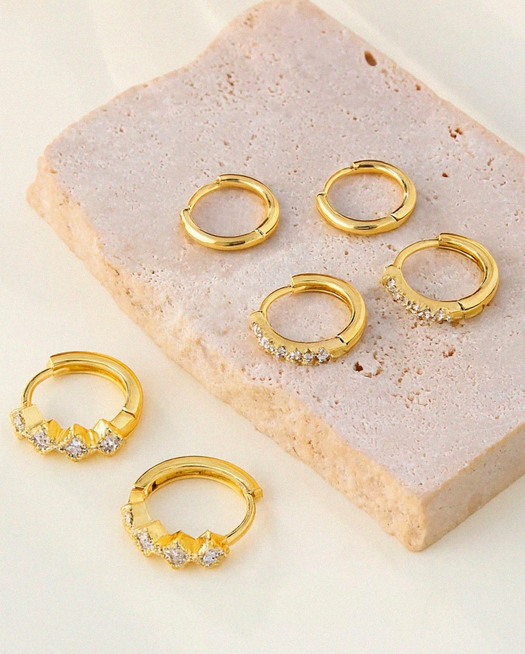 Kit 3 Pares de Brincos Argola Tripla com Zircônia Prata 925 ou Ouro 18K