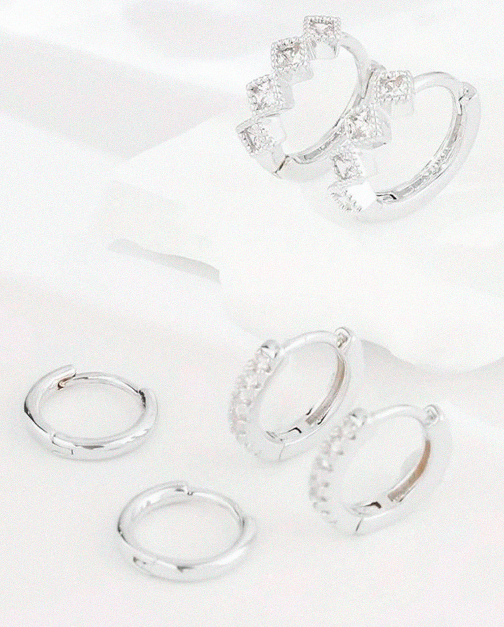 Kit 3 Pares de Brincos Argola Tripla com Zircônia Prata 925 ou Ouro 18K