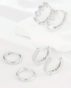 Kit 3 Pares de Brincos Argola Tripla com Zircônia Prata 925 ou Ouro 18K