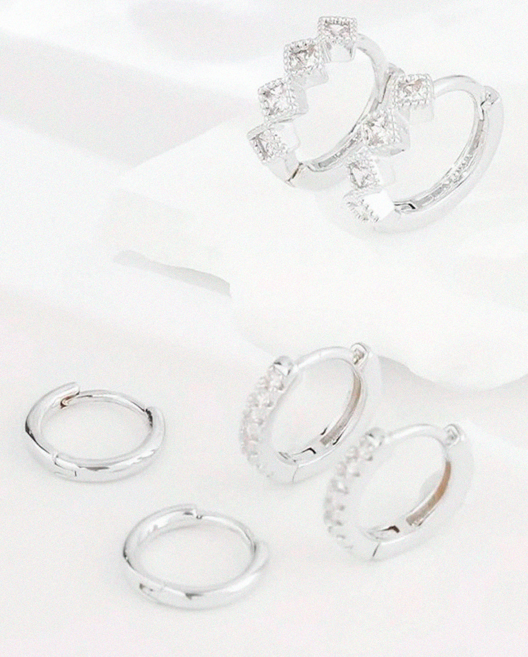 Kit 3 Pares de Brincos Argola Tripla com Zircônia Prata 925 ou Ouro 18K