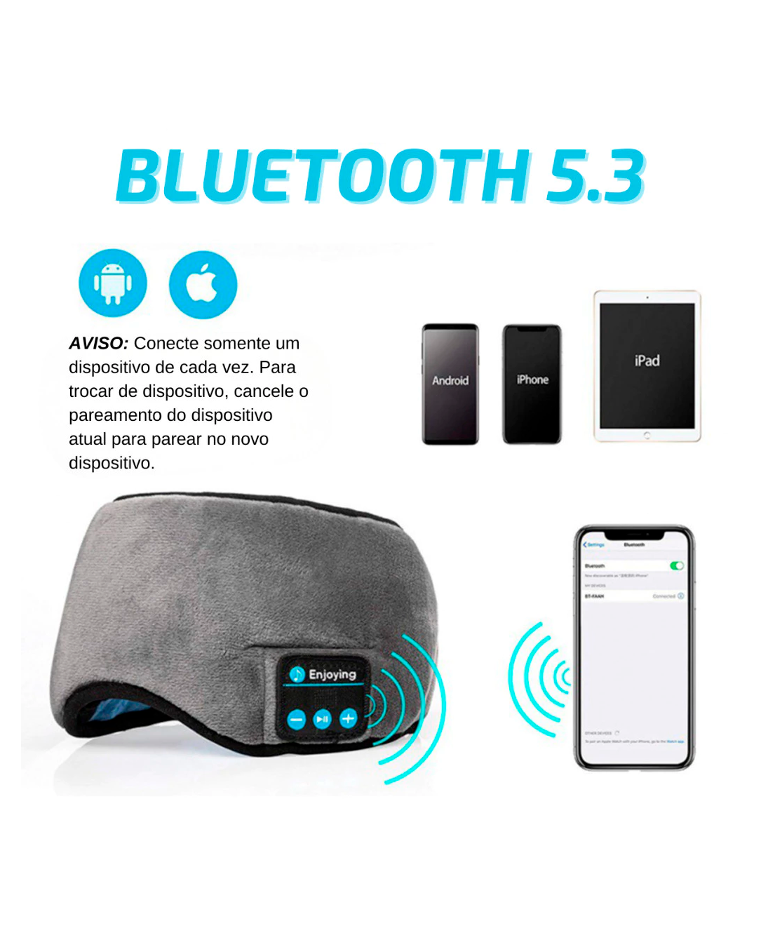 Tapa Olhos Máscara De Dormir Com Fone De Ouvido Bluetooth Confortável