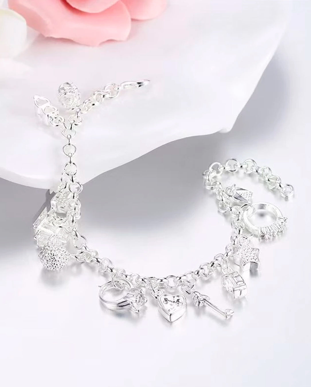 Pulseira Com Pingente Feminina Banhada A Prata 925 E Ouro