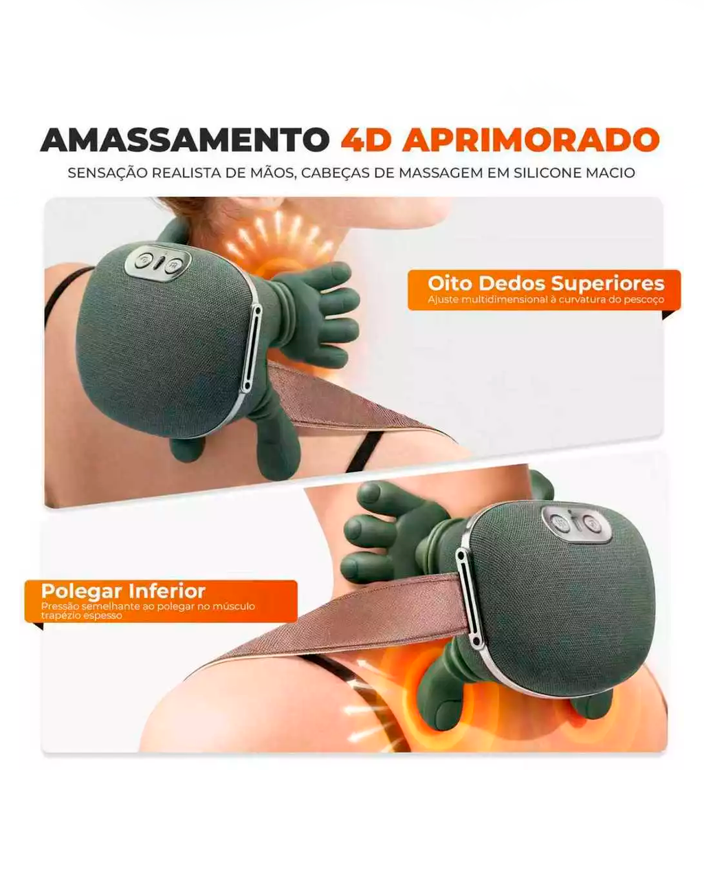 Massageador de Pescoço 8 Pontos Aquecimento Relaxamento Tensão Ombro Mãos