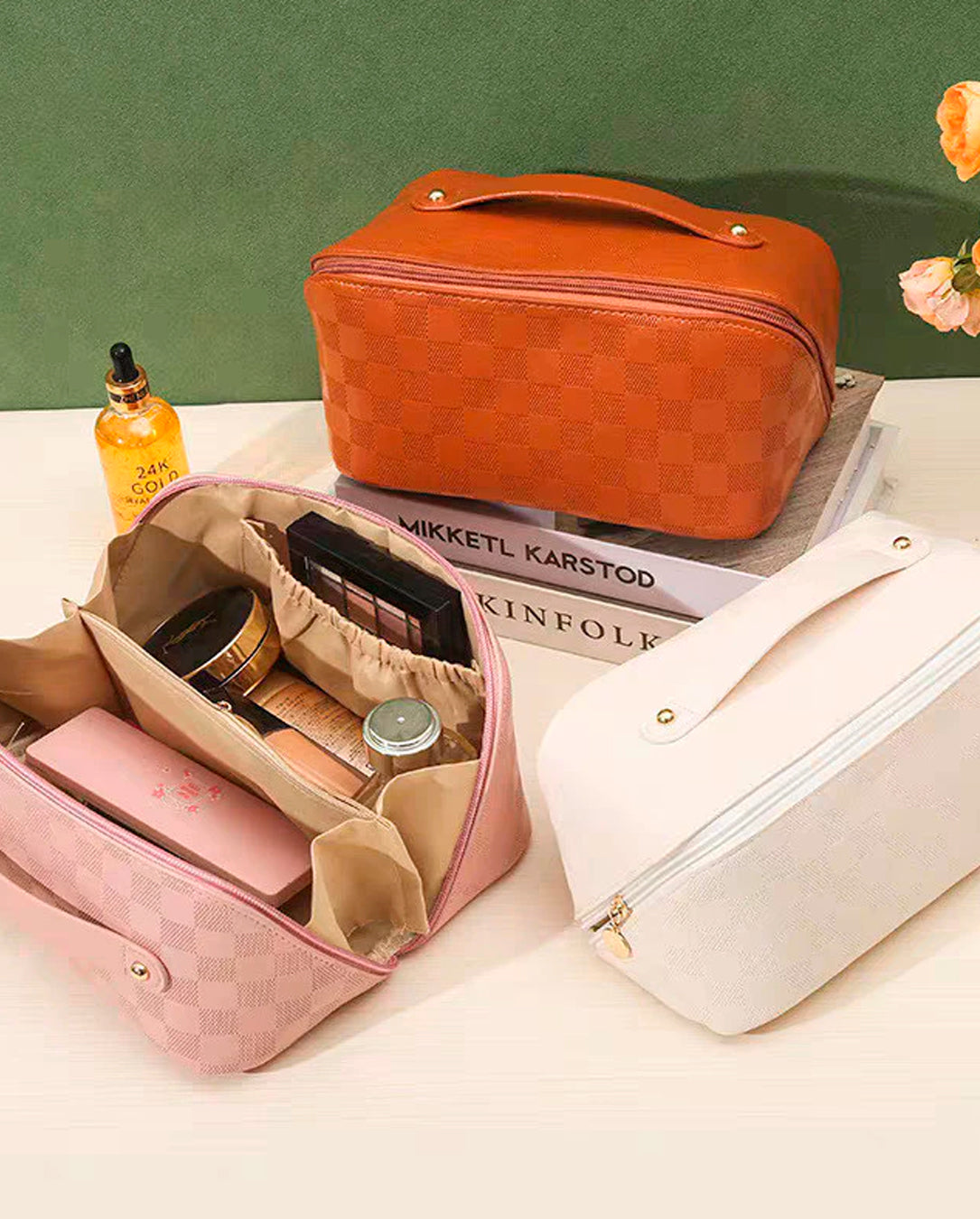 Bolsa Necessaire Feminina Grande Organizador Em Couro Sintético
