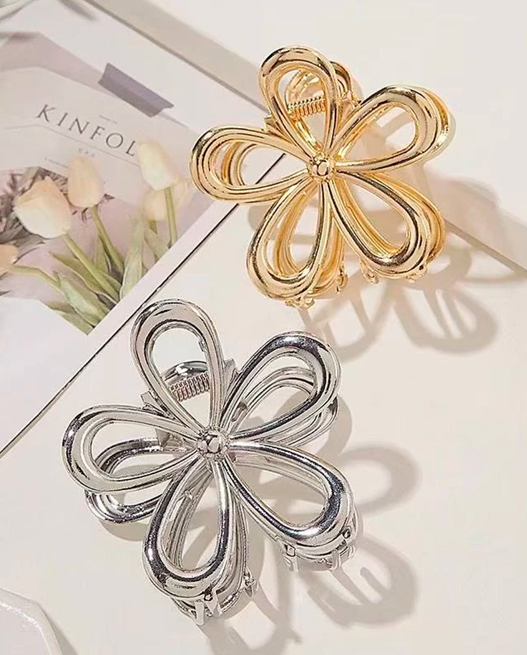 Kit Presilha De Cabelo Desing Em Flor De Metal Com Textura Feminino