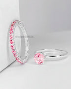 Kit 2 Anéis Banhados – Solitário e Aparador com Strass Rosa Bebê