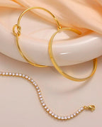 Kit Bracelete Nó Delicado + Bracelete Feminino Liso + Pulseira cravejada de Zircônia Banhada A Ouro 18k