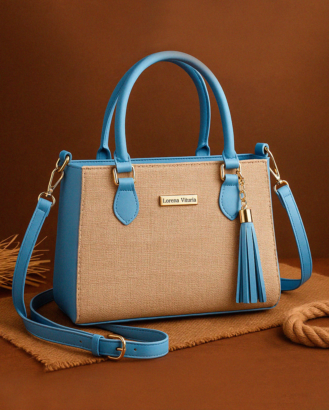 Bolsa Feminina Lorena Vitória Estilo Palha Chic Com Alça De Mão E Transversal