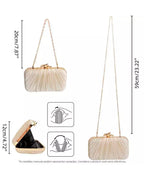 Bolsa Feminina Clutch De Festa Com Acabamento Em Cetim Plissado Bege Dourado