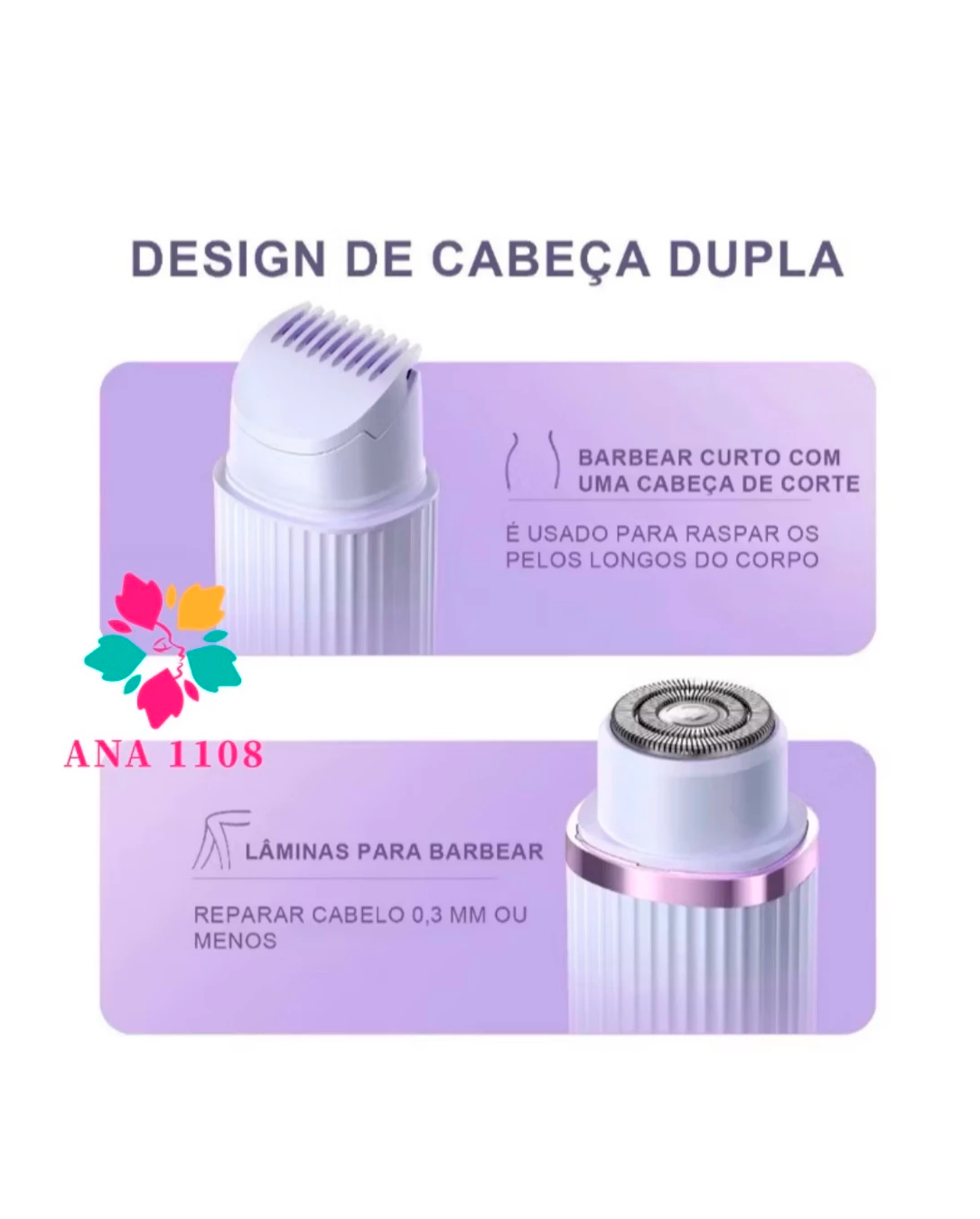 Depilador Elétrico Com Navalha Dupla Recarregável Com Tecnologia Indolor
