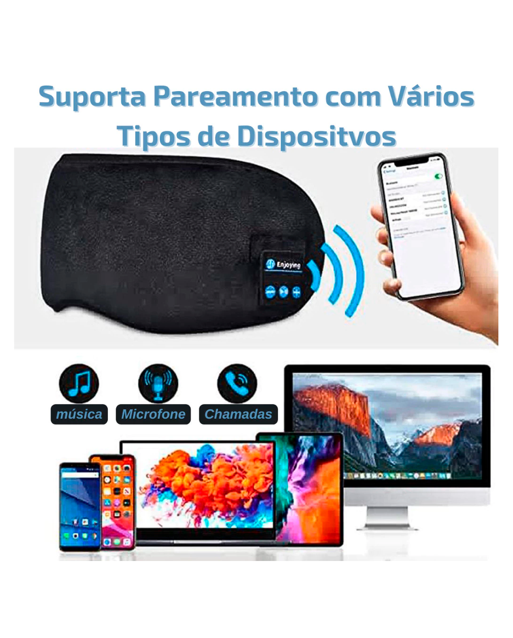 Tapa Olhos Máscara De Dormir Com Fone De Ouvido Bluetooth Confortável