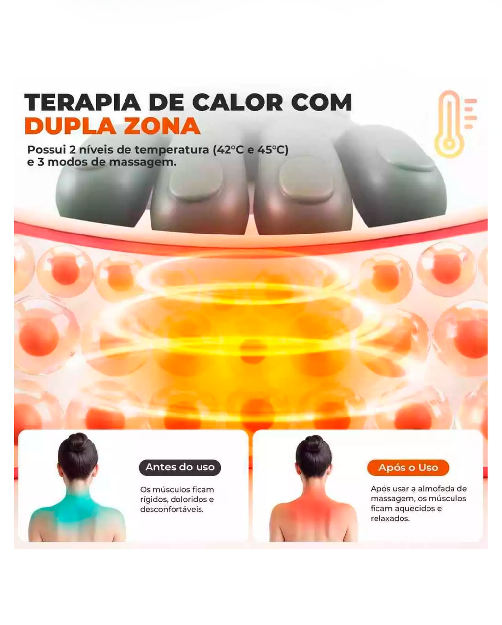 Massageador de Pescoço 8 Pontos Aquecimento Relaxamento Tensão Ombro Mãos